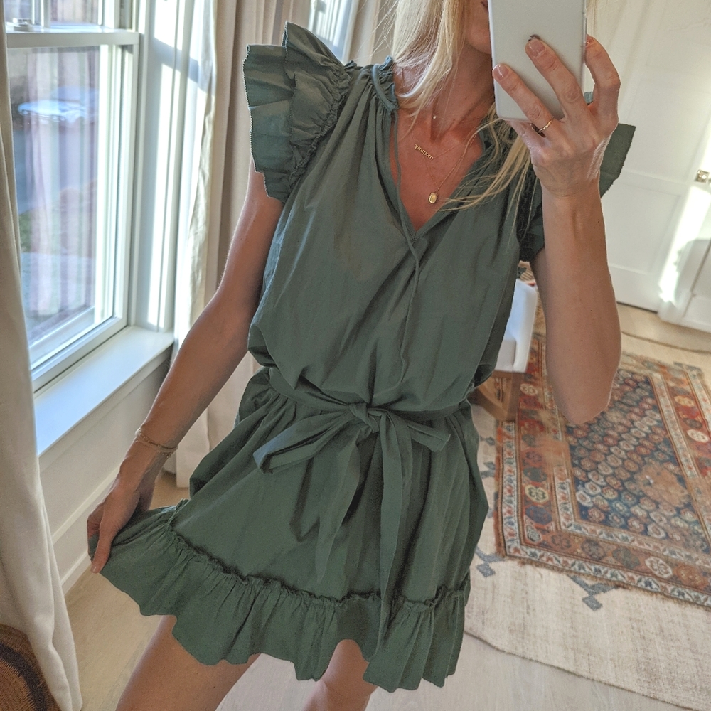 Unsubscribed Ruffle Sleeve Dress NWT Olive Daze Size Small